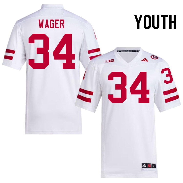 Youth #34 Gage Wager Nebraska Cornhuskers College Football Jerseys Stitched Sale-White